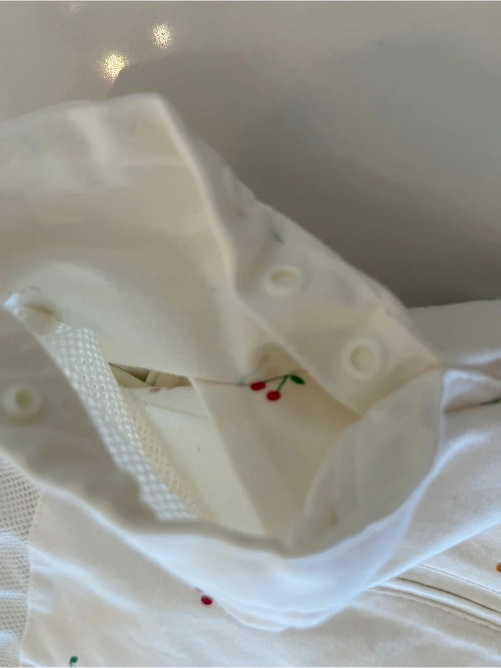 Cream Cherry-Print Baby Sleep Sack with Front Zipper and Mesh Panels